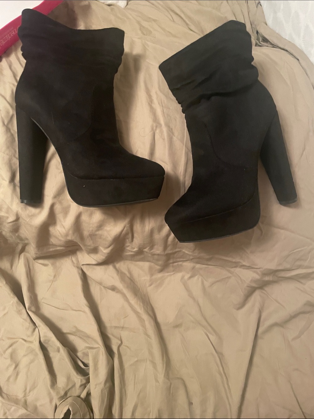 Shoe Dazzle Black Suede Platform High-Heel Ankle Boots